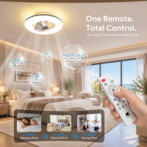 22" Orison 360° Oscillating Ceiling Fan with Light, 18° Rotating Smart RGB Backlight & Dimmable LED, Alexa & Google Compatible, APP/Remote Control