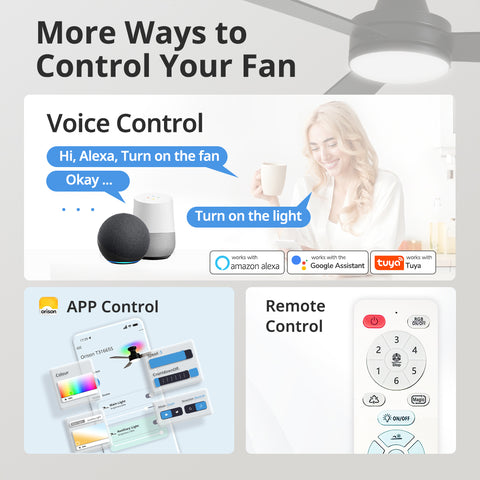 42" Orison Ceiling Fans with Lights, Smart RGB Backlight, Dimmable Lighting, Alexa Voice Control