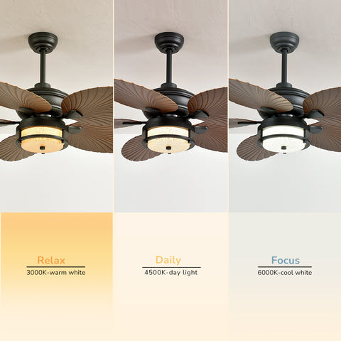 52" Orison Outdoor Ceiling Fan with Lights, Tropical Palm Leaf Fan, Dimmable Light with Remote/APP Control, Plug-in/Flush Mount