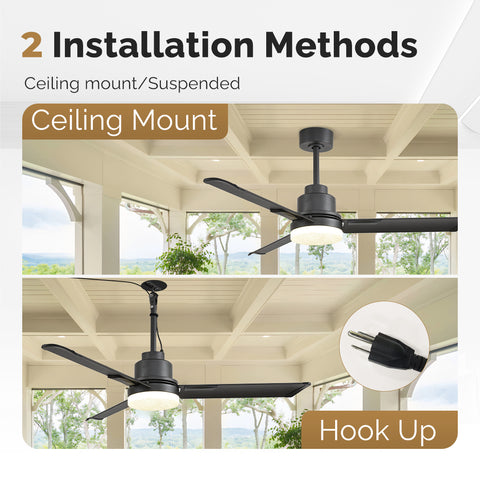 52" Orison Outdoor Ceiling Fan with Lights and Remote Control, Wet Rated Waterproof Gazebo Fan for Porch Patios Pavilion