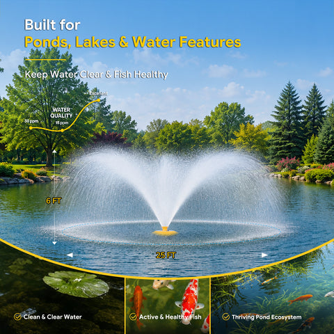 Orison Pond Fountain Aerator with RGB Lights, 1HP 15000 GPH Floating Fountain Pump for Pond & Lake, APP & Remote Control