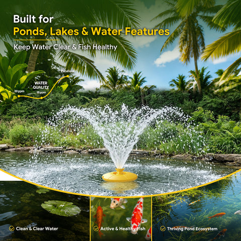 Orison Pond Fountain Aerator, 1HP 15000 GPH Floating Fountain Pump for Pond & Lake, 2 Spray Patterns