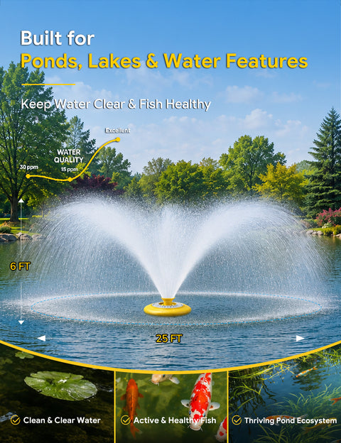Orison Pond Fountain Aerator with RGB Lights, 1HP 15000 GPH Floating Fountain Pump for Pond & Lake, APP & Remote Control