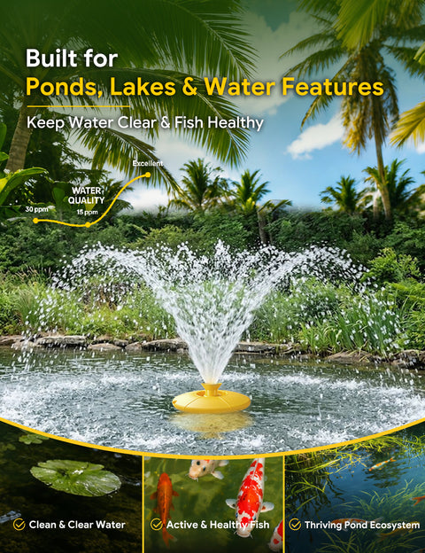 Orison Pond Fountain Aerator, 1HP 15000 GPH Floating Fountain Pump for Pond & Lake, 2 Spray Patterns