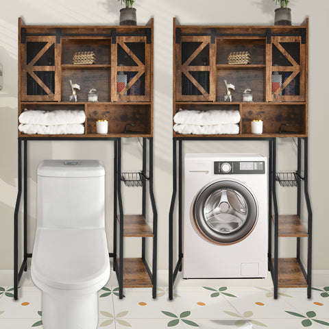 Orison Toilet Rack with RGB Light, Over The Toilet Storage Cabinet with 2 Barn Door and Toilet Paper Holder Stand