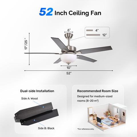 52" Orison Indoor Ceiling Fan with Lights, Smart Ceiling Fan for Living Room