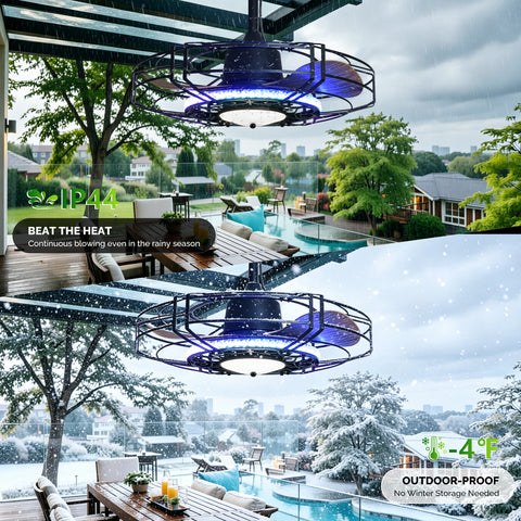 24" Orison Outdoor Ceiling Fan with RGB Light, Gazebo Fans Outdoor Hanging