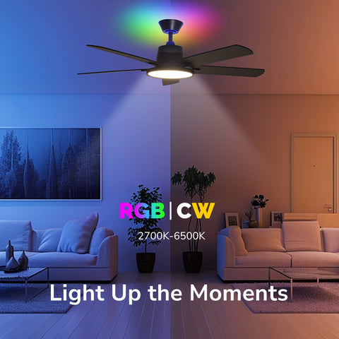 52" Orison Ceiling Fans with Lights, Low Profile Ceiling Fan with RGB Backlight, Remote/APP Control