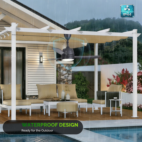 42" Orison Outdoor Ceiling Fan with Light, 3-Blade Black Patio Fan, IP44 Waterproof