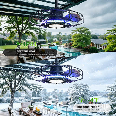 24" Orison Outdoor Ceiling Fan with RGB Light, Gazebo Fans Outdoor Hanging