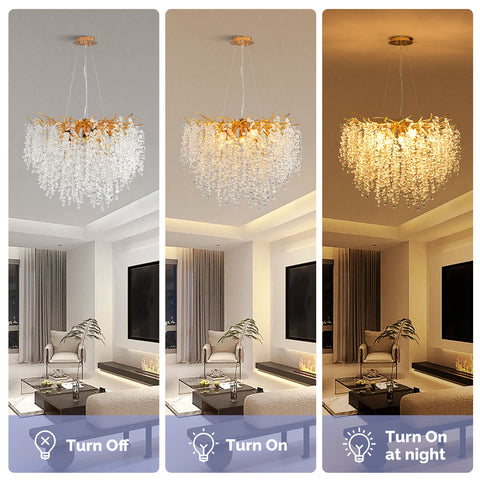 23.6" Orison Ceiling Hanging Crystal Chandelier Lighting, Luxury Round Pendant Light Fixture(Bulbs not included)