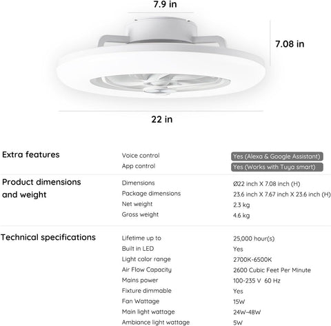 22" Orison Neo Smart Ceiling Fan with Lights Remote Control