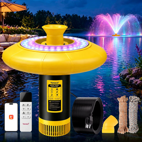 Orison Pond Fountain Aerator with RGB Lights, 1HP 15000 GPH Floating Fountain Pump for Pond & Lake, APP & Remote Control