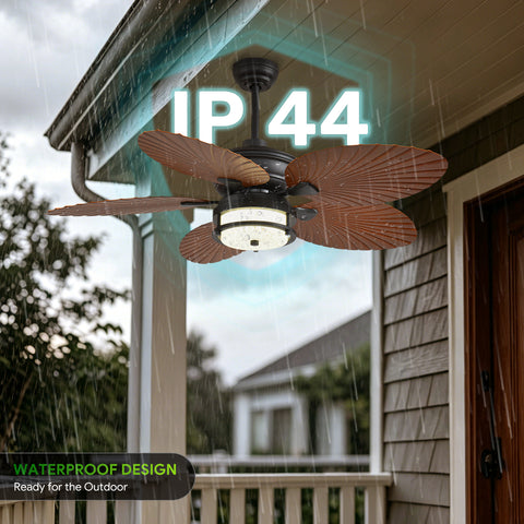 52" Orison Outdoor Ceiling Fan with Lights, Tropical Palm Leaf Fan, Dimmable Light with Remote/APP Control, Alexa Voice Control