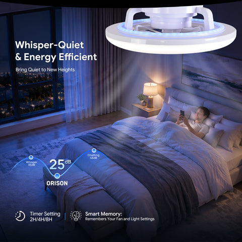 22" Orison 360° Oscillating Ceiling Fan with Light, 18° Rotating Smart RGB Backlight & Dimmable LED, Alexa & Google Compatible, APP/Remote Control