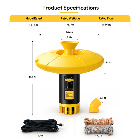 Orison Pond Fountain Aerator, 1HP 15000 GPH Floating Fountain Pump for Pond & Lake, 2 Spray Patterns