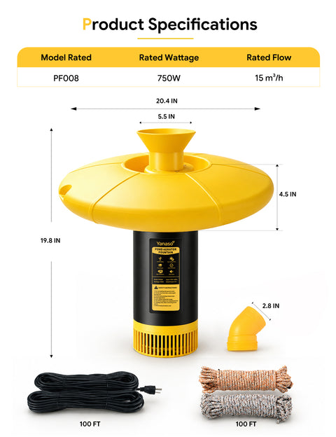 Orison Pond Fountain Aerator, 1HP 15000 GPH Floating Fountain Pump for Pond & Lake, 2 Spray Patterns