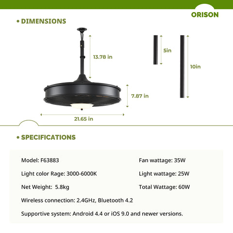 22" Orison Outdoor Ceiling Fans with Lights, Wet Rated Gazebo Fan with Remote/App Control