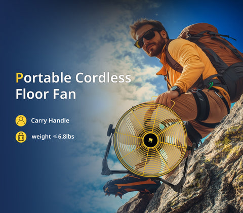 12" Orison Portable Battery Operated Floor Fan, High-Velocity Floor Fan, Cordless Fan for Camping, Travel, Tents, Hurricanes, and Home Use