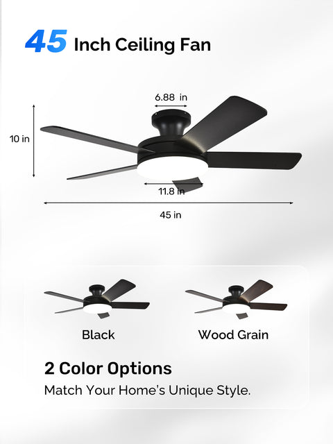 45" Orison Ceiling Fans with Lights, Low Profile Ceiling Fan with Light and Remote/APP Control