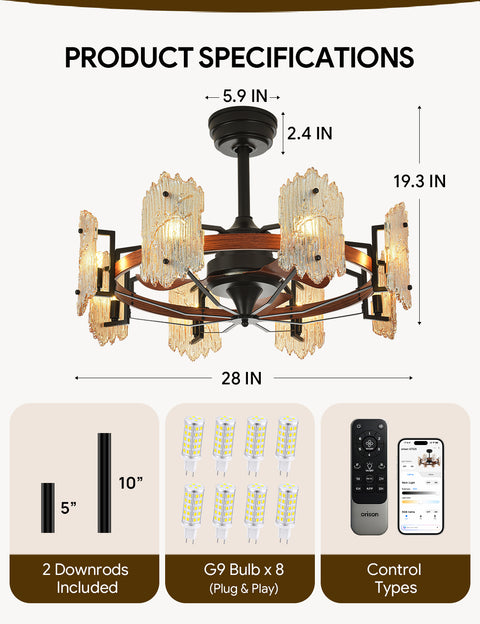 28.7" Orison Chandelier Ceiling Fans with Remote & APP Control
