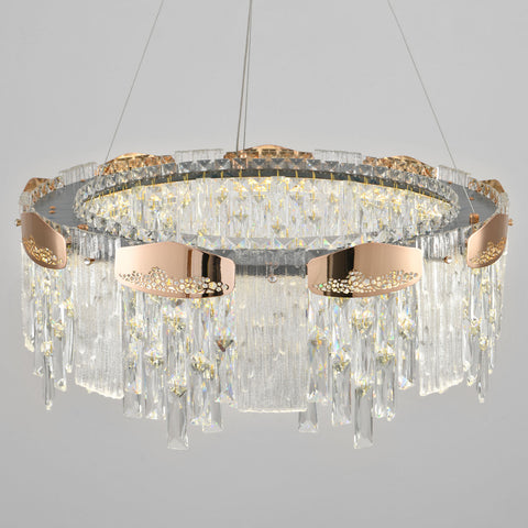 23.2" Orison Gold Round Raindrop Chandelier Lighting, Luxury Adjustable Hanging Pendant Light Fixture for Living Dining Room