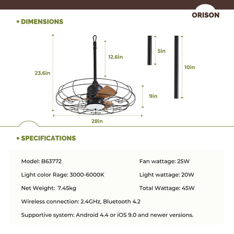 Orison Outdoor Caged Ceiling Fan with Light for Remote - Waterproof(Pattern)