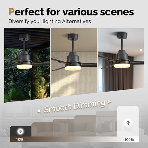 52" Orison Outdoor Ceiling Fan with Lights and Remote Control, Wet Rated Waterproof Gazebo Fan for Porch Patios Pavilion