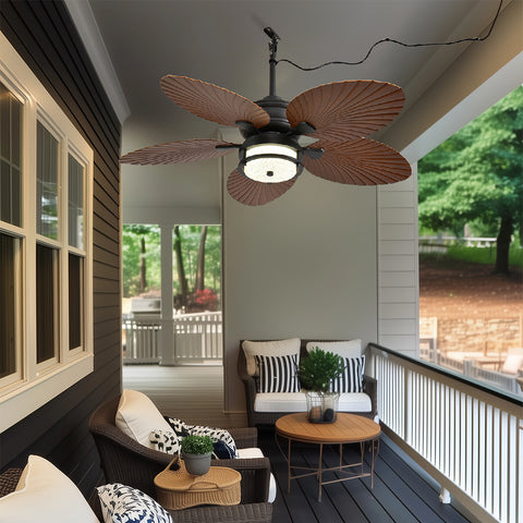 52" Orison Outdoor Ceiling Fan with Lights, Tropical Palm Leaf Fan, Dimmable Light with Remote/APP Control, Plug-in/Flush Mount