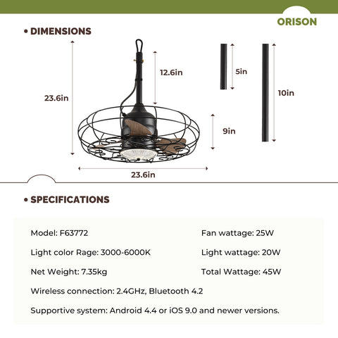 Orison Outdoor Caged Ceiling Fan with Light for Remote - Waterproof(Pattern)