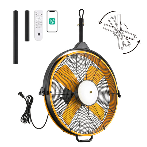 24.8" Orison Outdoor Ceiling Fan with Light 360-degree Manual Vertical Rotation - Waterproof(Yellow)