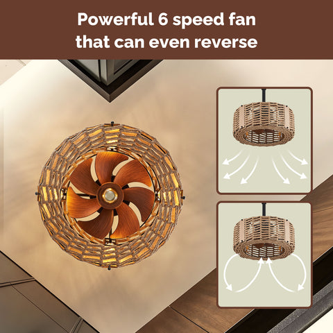 18" Orison Farmhouse Caged Ceiling Fan With Lights, Low Profile Fan Light with Remote/APP
