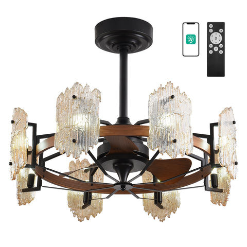 28" Orison Retro Caged Ceiling Fan with Lights, APP/Remote Control with 8 Bulbs