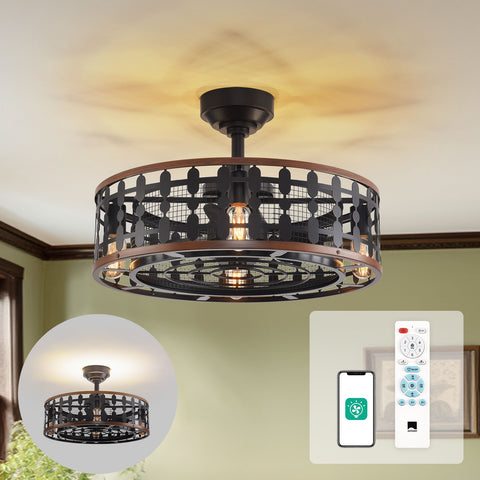 21.5" Orison Caged Ceiling Fan with Light, Fan with Dimmable Up Lights for Living Room