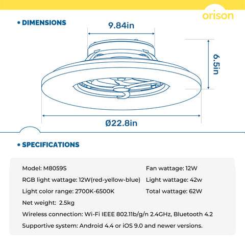 23" Orison Smart Ceiling Fans with Lights, Alexa/Google Assistant/APP Control-Wood