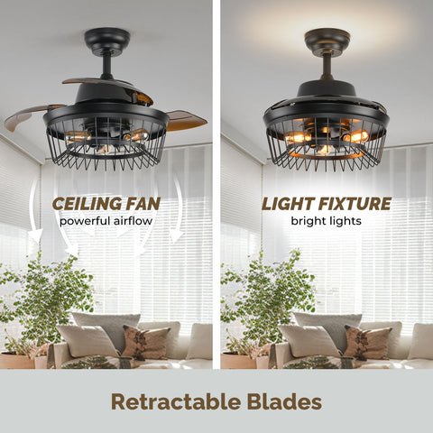 36" Orison Retractable Ceiling Fan with Backlit Ambient Light and Remote/APP Control (Bulbs not included))
