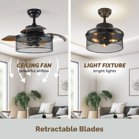 36" Orison Retractable Ceiling Fan with Light and Remote/APP Control, Backlight for Bedroom (Bulbs not included)