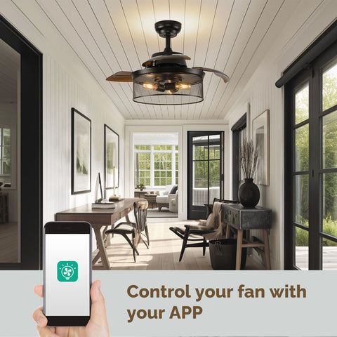 36" Orison Retractable Ceiling Fan with Light and Remote/APP Control, Backlight for Bedroom (Bulbs not included)