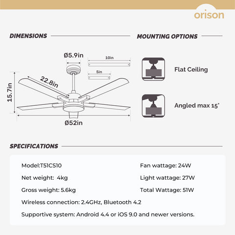 52" Orison Ceiling Fans with Lights, RGB Backlight with Remote/APP Control