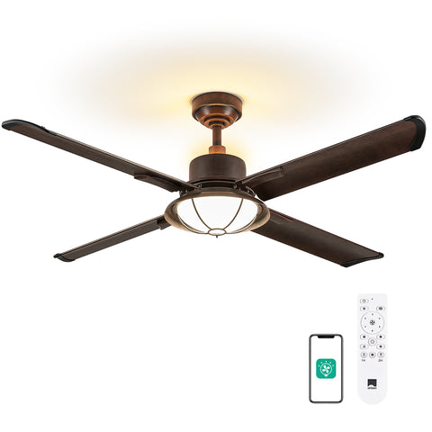 52 Inch Ceiling Fan with Light, Backlit Ambient Light with Remote/APP Control, 4 Aluminum Blades