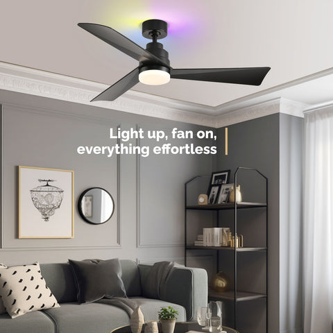 52" Orison Ceiling Fans with RGB Backight and Remote/APP Control, Dancing Light for Living Room