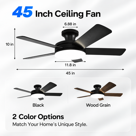 45" Orison Ceiling Fans with Lights, Low Profile Ceiling Fan with Light and Remote/APP Control