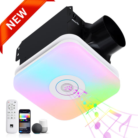 Orison Bathroom Exhaust Fan with Bluetooth Speaker, 110 CFM 1.0 Sone, bathroom vent fan featuring Light with 3 Color Temperatures, RGB Music Light, Nightlight, Remote Control