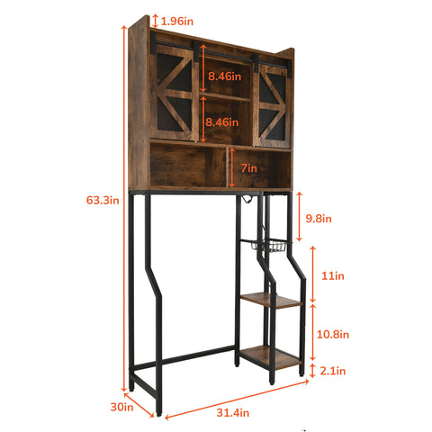 Orison Toilet Rack with RGB Light, Over The Toilet Storage Cabinet with 2 Barn Door and Toilet Paper Holder Stand