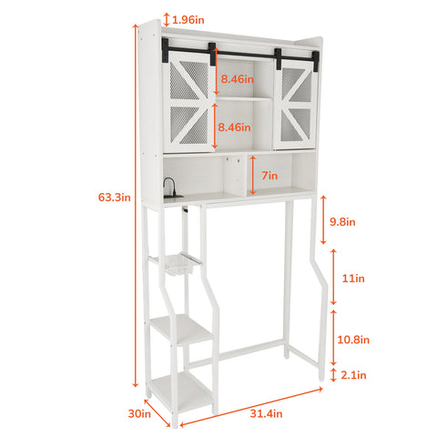 Orison Toilet Rack with RGB Light, Over The Toilet Storage Cabinet with 2 Barn Door and Toilet Paper Holder Stand(White)