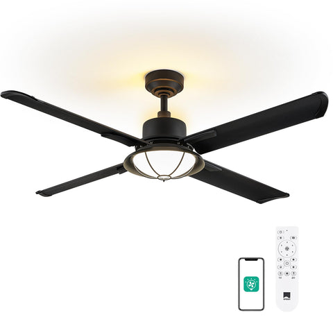 52 Inch Ceiling Fan with Light, Backlit Ambient Light with Remote/APP Control, 4 Aluminum Blades