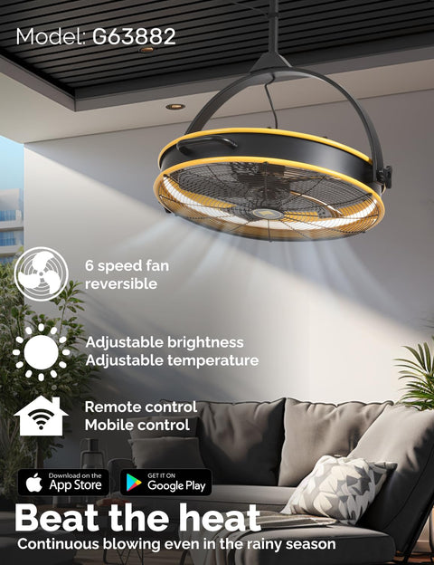 24.8" Orison Outdoor/Indoor Garage Ceiling Fan with Light, Manual Vertical Rotation