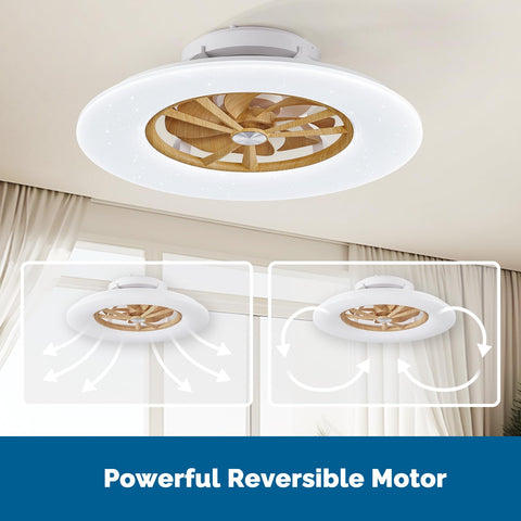 24" Orison Low Profile Ceiling Fan with Light, Backlit Ambient Light and Remote Control-Wood