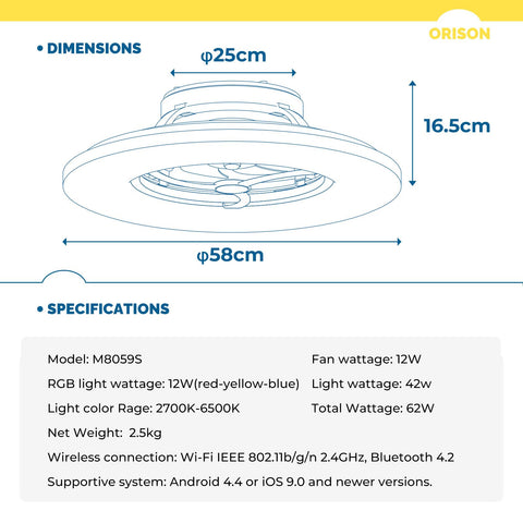 23" Orison Smart Ceiling Fans with Lights, Alexa/Google Assistant/APP Control