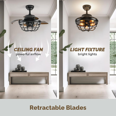36" Retractable Ceiling Fans with Lights and Remote, Backlit Ambience Light (Bulbs not included)